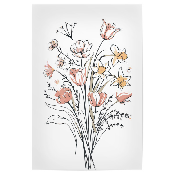 Poster 30x20 cm "Simple flowers line art" artboxONE - Floral - Flowers,Floral decor,Floral,Simple flowers,Simple design,Minimal