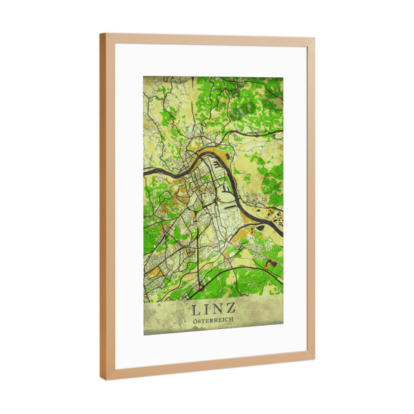 Poster mit Rahmen Kupfer "Linz Vintage City Map" artboxONE - Städte / Weitere,Kartografie