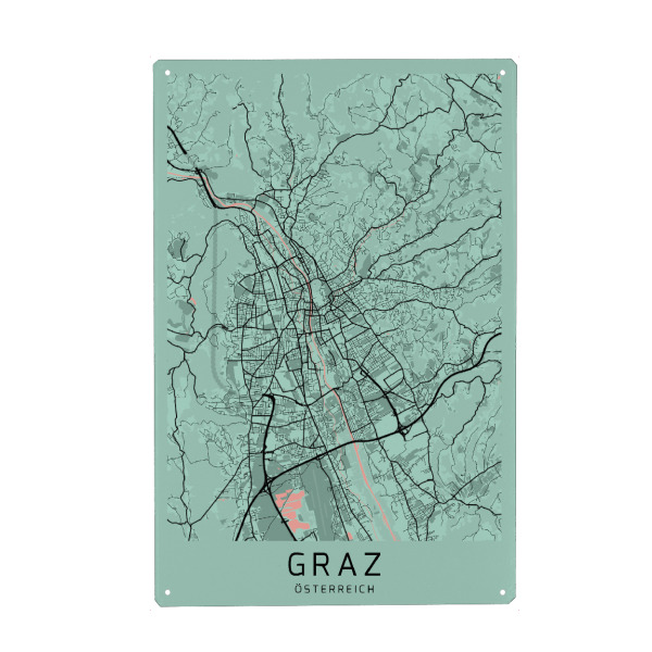 Holzbild "Stadt Map Graz" artboxONE - Städte / Weitere,Kartografie