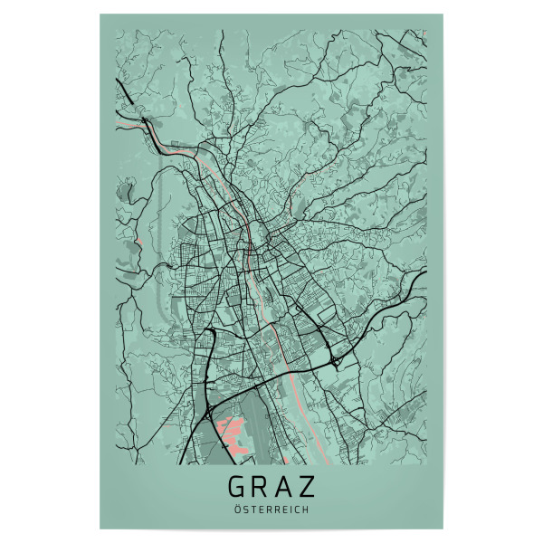 Poster 30x20 cm "Stadt Map Graz" artboxONE - Städte / Weitere,Kartografie