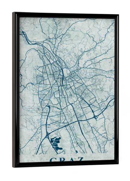 Poster mit schwarzem Rahmen "Vintage City Graz" artboxONE - Städte / Weitere,Kartografie