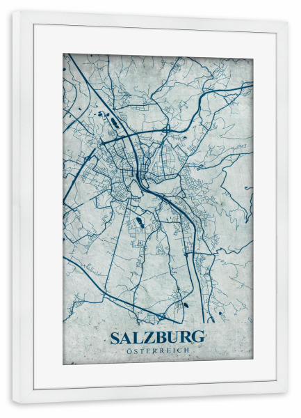 Poster mit Rahmen weiß "Vintage City Salzburg" artboxONE - Städte / Weitere,Kartografie
