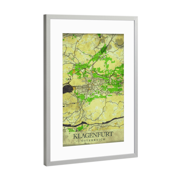 Poster mit Rahmen Silber "Klagenfurt Vintage City Map" artboxONE - Städte / Weitere,Kartografie