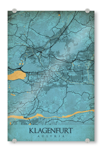 Acrylglasbild "Retro City Klagenfurt" artboxONE - Städte / Weitere,Kartografie