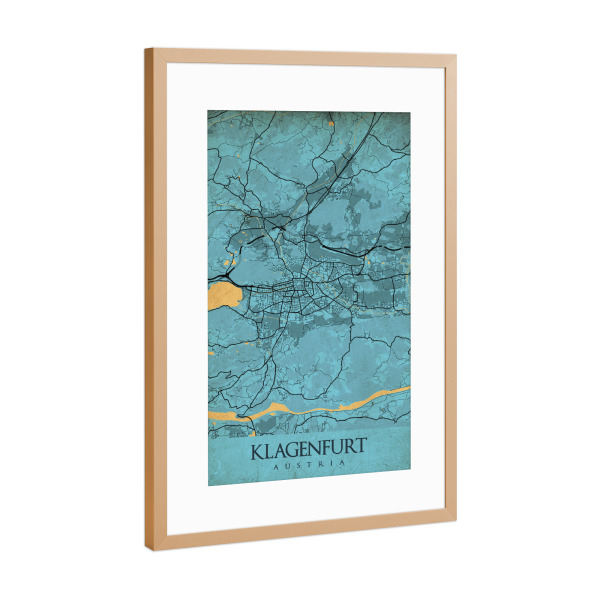 Poster mit Rahmen Kupfer "Retro City Klagenfurt" artboxONE - Städte / Weitere,Kartografie