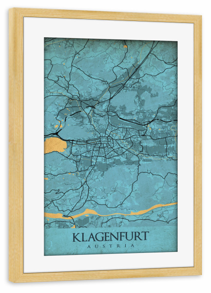 Poster mit Rahmen kiefer "Retro City Klagenfurt" artboxONE - Städte / Weitere,Kartografie