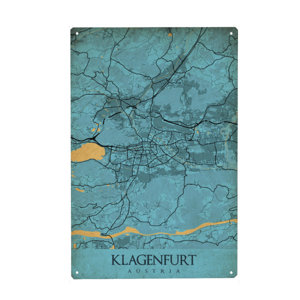 Holzbild "Retro City Klagenfurt" artboxONE - Städte / Weitere,Kartografie