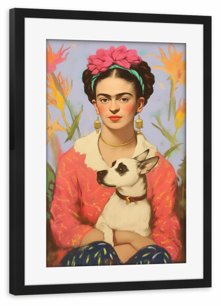 Poster mit Rahmen schwarz "Frida Love Dog" artboxONE - Floral,Tiere,Menschen