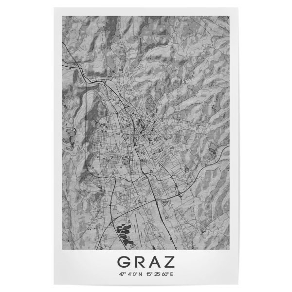 Poster 30x20 cm "Graz Bleistift Map" artboxONE - Städte / Weitere