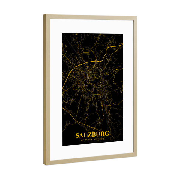 Poster mit Rahmen Gold "Salzburg als Stadtplan" artboxONE - Städte / Weitere,Kartografie
