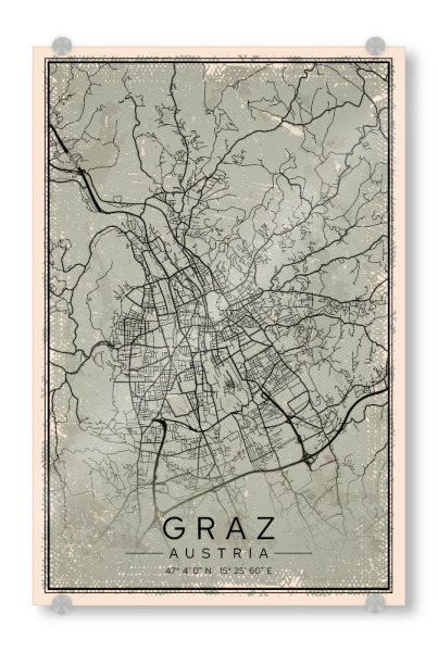 Acrylglasbild "Graz Retro Map" artboxONE - Städte / Weitere,Kartografie