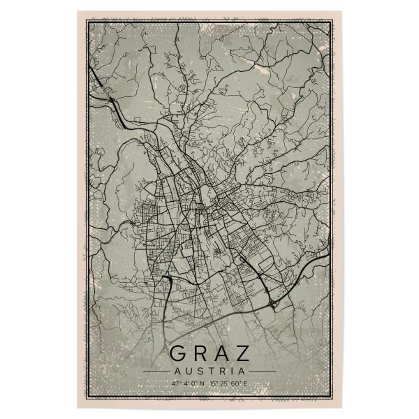 Poster "Graz Retro Map" artboxONE - Städte / Weitere,Kartografie