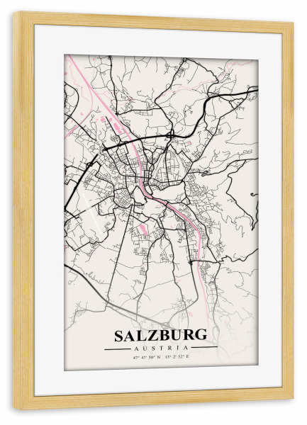 Poster mit Rahmen kiefer "City Salzburg" artboxONE - Städte / Weitere,Kartografie