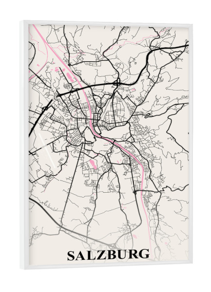 Poster mit weißem Rahmen "City Salzburg" artboxONE - Städte / Weitere,Kartografie