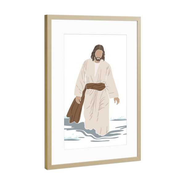 Poster mit Rahmen Gold "Jesus geht auf dem Wasser" artboxONE - Menschen