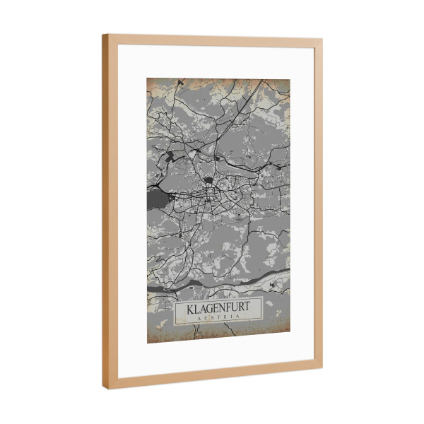 Poster mit Rahmen Kupfer "Retro Klagenfurt City" artboxONE - Städte / Weitere,Kartografie