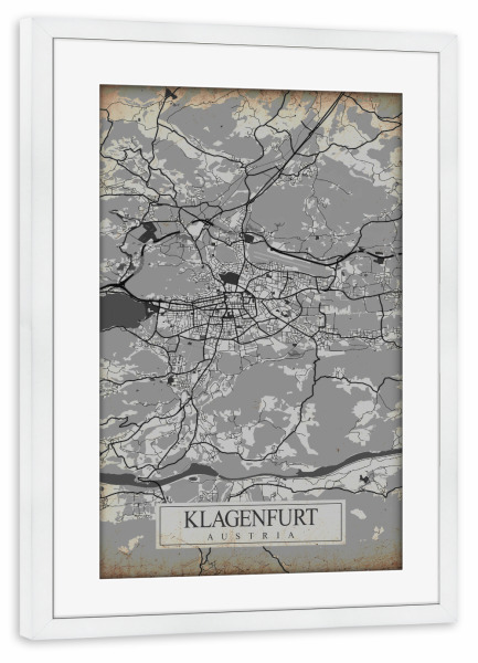 Poster mit Rahmen weiß "Retro Klagenfurt City" artboxONE - Städte / Weitere,Kartografie