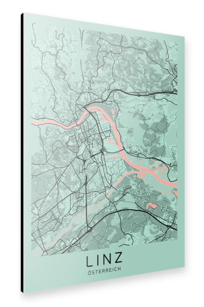 Alu-Dibond "Stadt Map Linz" 30x20 cm artboxONE
