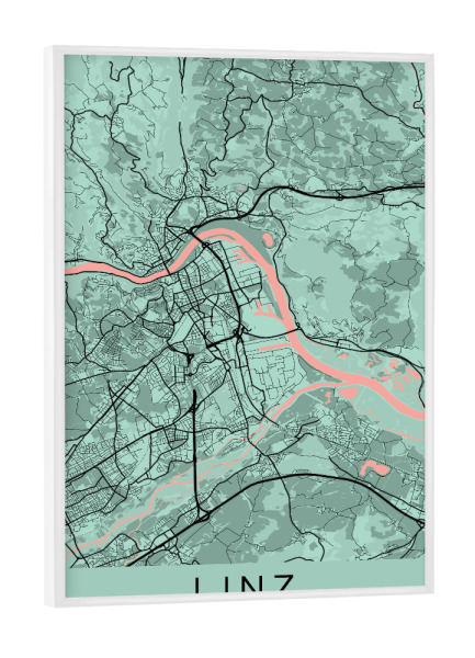 Poster mit weißem Rahmen "Stadt Map Linz" artboxONE - Städte / Weitere,Kartografie