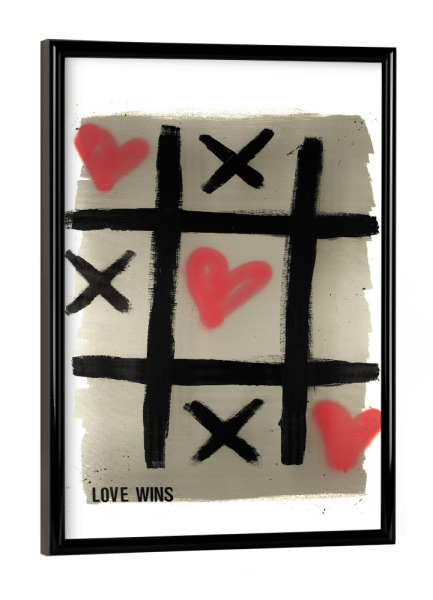 Poster mit schwarzem Rahmen "Tic-Tac-Love" artboxONE - Liebe - Love wins,Love,Tic-tac-toe,Beige,Schwarz,Pink