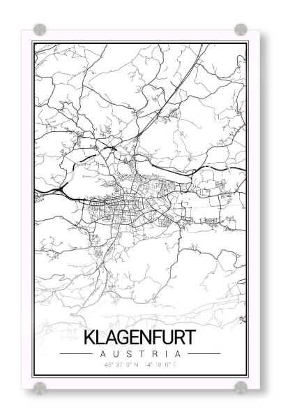 Acrylglasbild "Citymap Klagenfurt Österreich" artboxONE - Schwarzweiß,Städte / Weitere,Kartografie