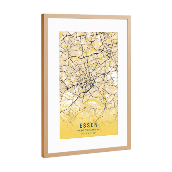 Poster mit Rahmen Kupfer "Stadt Map - Essen" artboxONE - Städte / Weitere,Kartografie