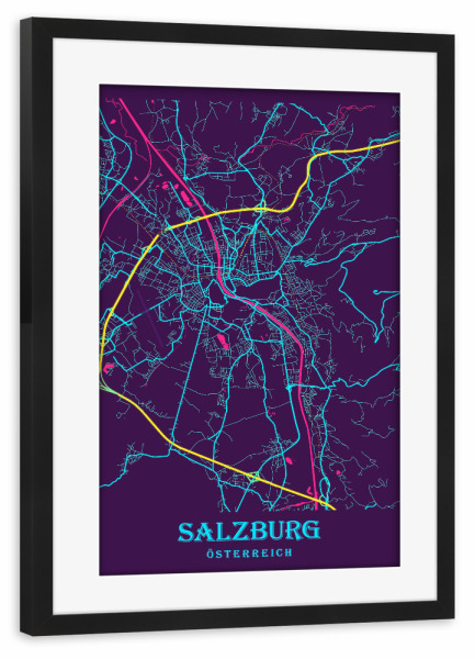 Poster mit Rahmen schwarz "Map Salzburg" artboxONE - Städte / Weitere,Kartografie