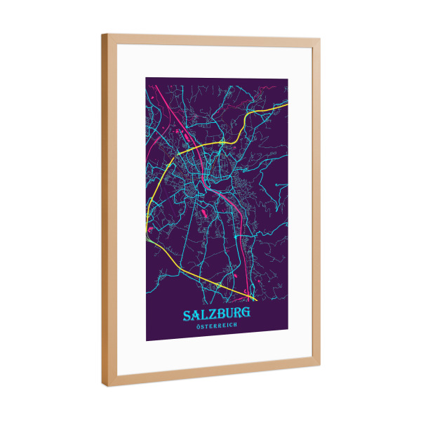 Poster mit Rahmen Kupfer "Map Salzburg" artboxONE - Städte / Weitere,Kartografie