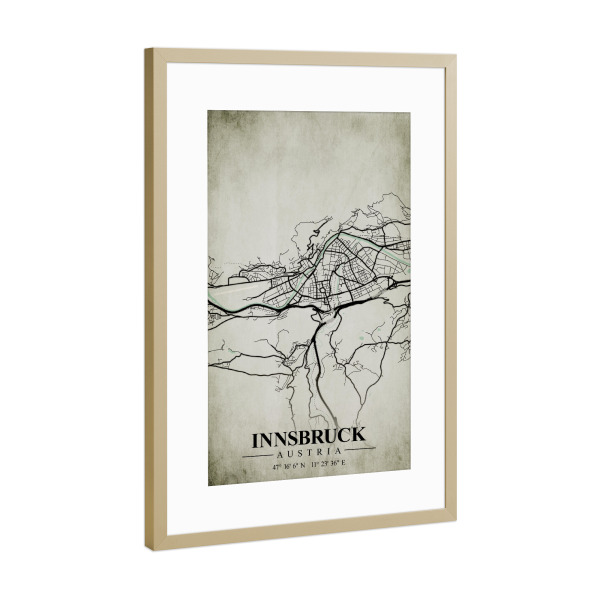 Poster mit Rahmen Gold "Innsbruck Vintage CityMap" artboxONE - Städte / Weitere,Kartografie