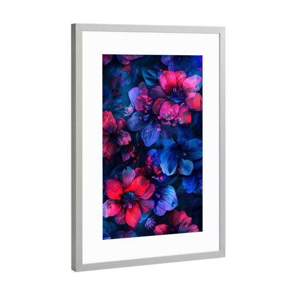 Poster mit Rahmen Silber "Blumen Marinerot A (matart)" artboxONE - Natur - Blumen,Natur,Modern,Kunst,Floral