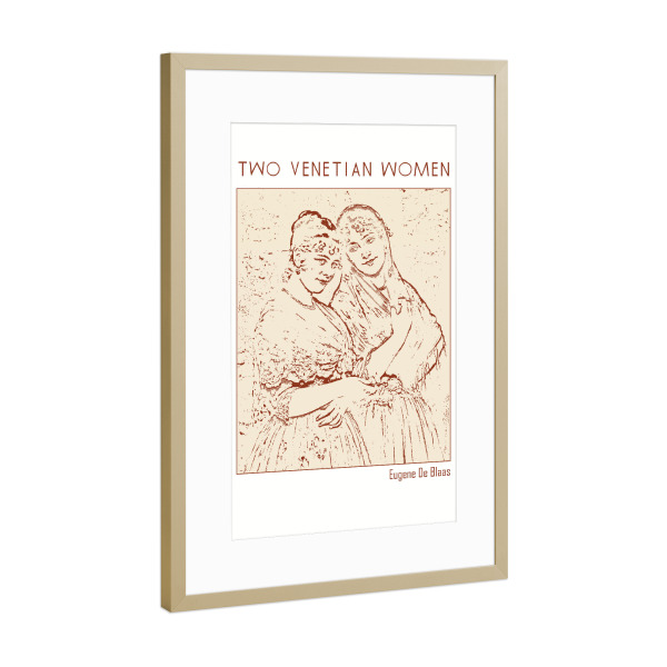 Poster mit Rahmen Gold "Two Venetian Women (Line Art)" artboxONE - Abstrakt,Menschen - Outline,Minimalist,Sketch,Monochromatic,Illustration,Pencil