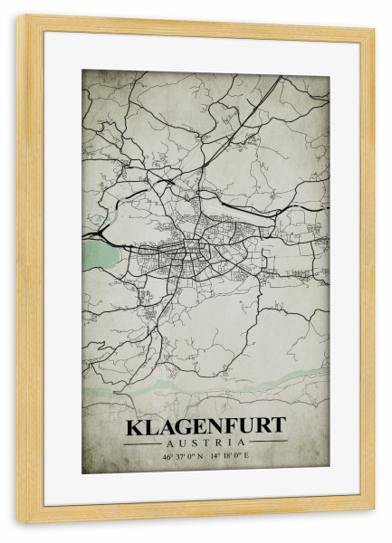 Poster mit Rahmen kiefer "Klagenfurt Vintage CityMap" artboxONE - Städte / Weitere,Kartografie