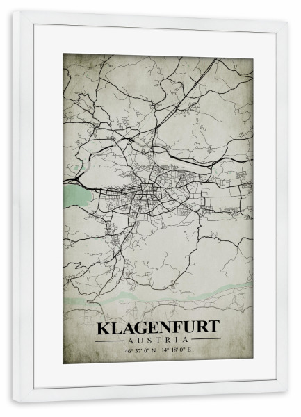 Poster mit Rahmen weiß "Klagenfurt Vintage CityMap" artboxONE - Städte / Weitere,Kartografie