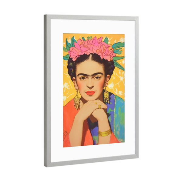 Poster mit Rahmen Silber "Fridas Blumenkrone" artboxONE - Floral,Menschen,Fashion