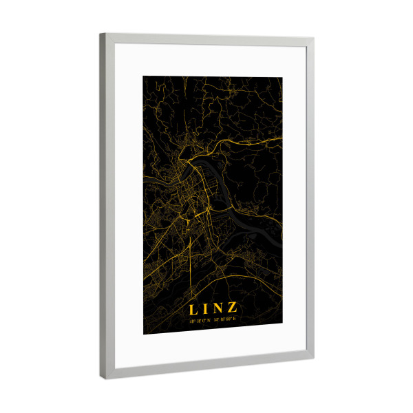 Poster mit Rahmen Silber "Linz als Stadtplan" artboxONE - Städte / Weitere,Kartografie