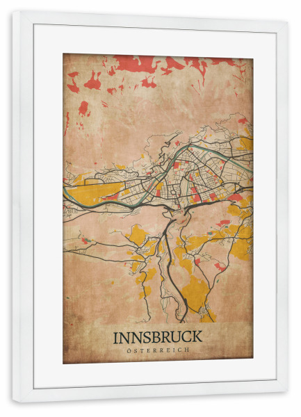 Poster mit Rahmen weiß "Innsbruck Retro City" artboxONE - Städte / Weitere,Kartografie