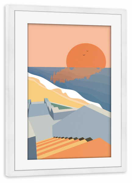 Poster mit Rahmen weiß "Treppen am Meer - Kroatien" artboxONE - Reise / Strand und Meer,Reise / Länder