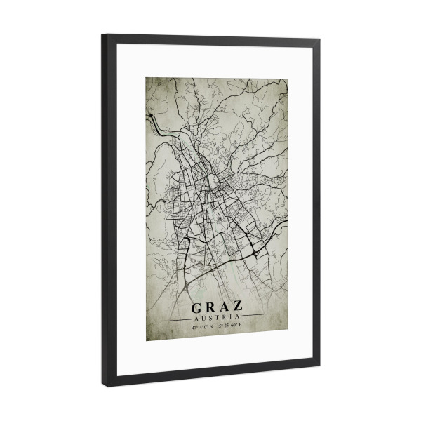 Poster mit Rahmen Schwarz (Metallic) "Graz Vintage CityMap" artboxONE - Städte / Weitere,Kartografie