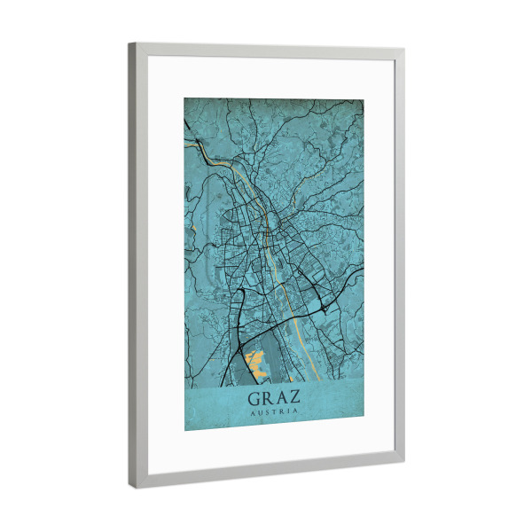 Poster mit Rahmen Silber "Vintage Graz City" artboxONE - Städte / Weitere,Kartografie