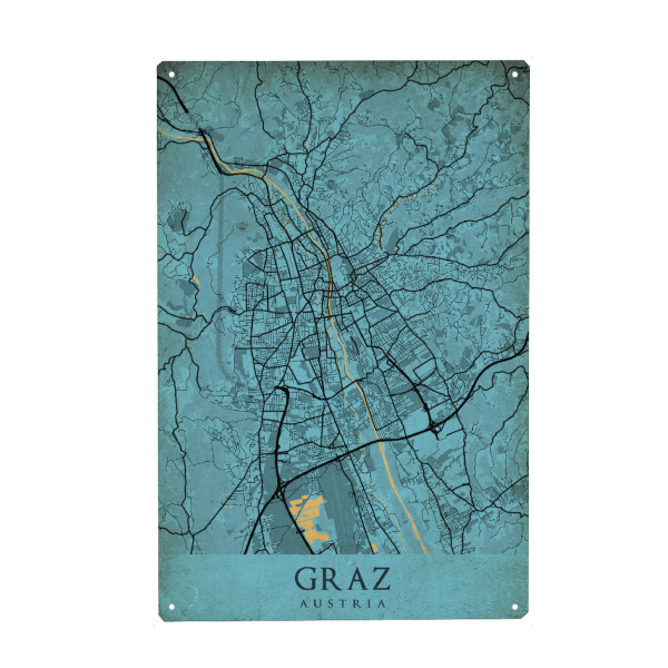 Holzbild "Vintage Graz City" artboxONE - Städte / Weitere,Kartografie