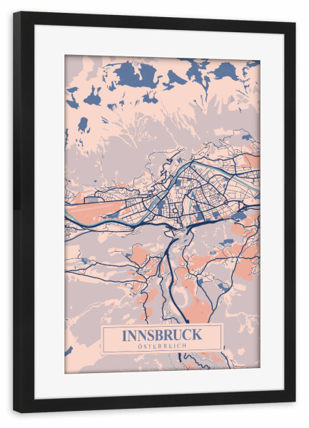 Poster mit Rahmen schwarz "Innsbruck Stadt Map" artboxONE - Städte / Weitere,Kartografie