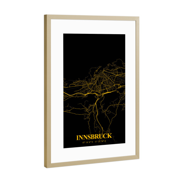 Poster mit Rahmen Gold "Innsbruck als Stadtplan" artboxONE - Städte / Weitere,Kartografie