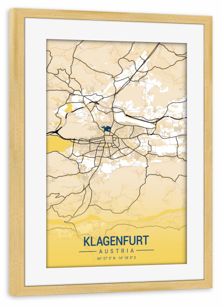 Poster mit Rahmen kiefer "City von Klagenfurt" artboxONE - Städte / Weitere,Kartografie