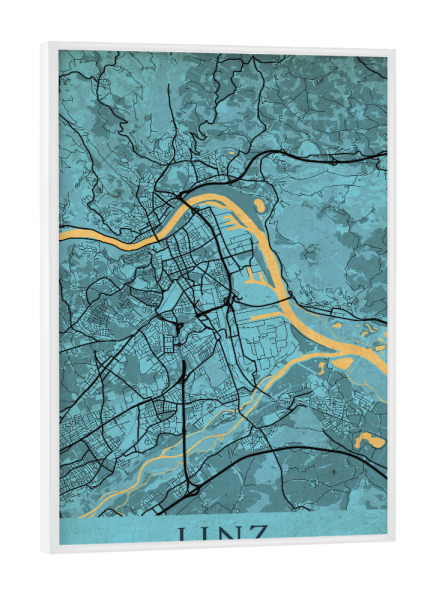 Poster mit weißem Rahmen "Retro City Linz" artboxONE - Städte / Weitere,Kartografie