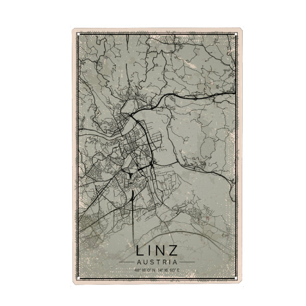 Holzbild "Citymap Linz Retro" artboxONE - Städte / Weitere,Kartografie