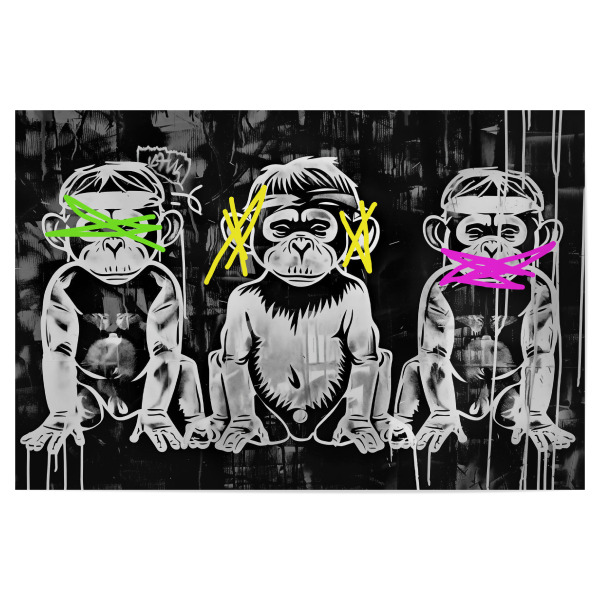 Poster 30x20 cm "Drei weise Affen | Banksy Stil" artboxONE - Tiere,Schwarzweiß,Streetart,Lustig