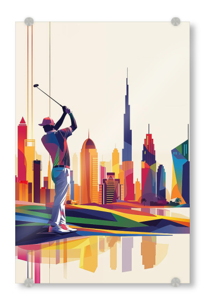 Acrylglasbild "Golfer spielt Golf in Dubai" artboxONE - Reise,Sport,Städte / Dubai