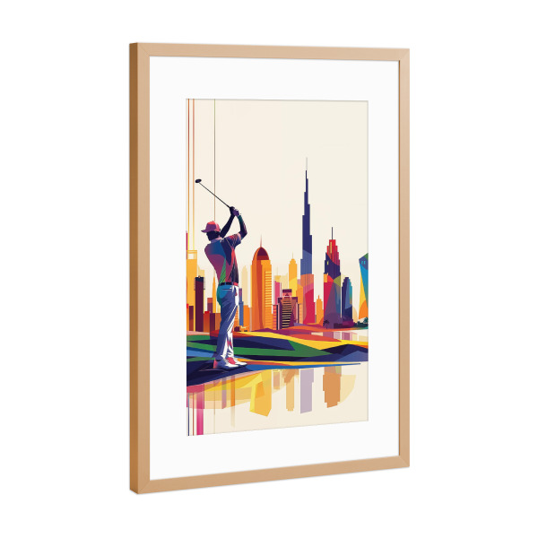 Poster mit Rahmen Kupfer "Golfer spielt Golf in Dubai" artboxONE - Reise,Sport,Städte / Dubai