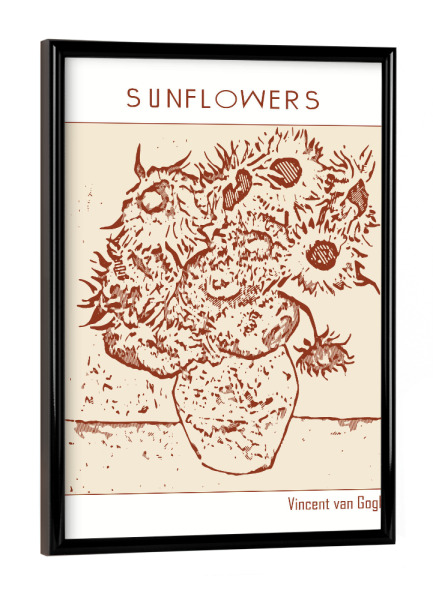 Poster mit schwarzem Rahmen "Sonnenblumen (Strichzeichnungen)" artboxONE - Floral,Abstrakt