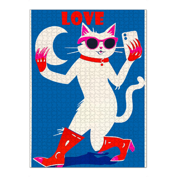 Puzzle Ravensburger "Weiße Katze hat Lust auf Liebe" artboxONE - Tiere,Comic,Lustig